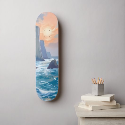 Cliffside Cove | Wasserfarbenmalerei der Küstengew Skateboard (Wandkunst)