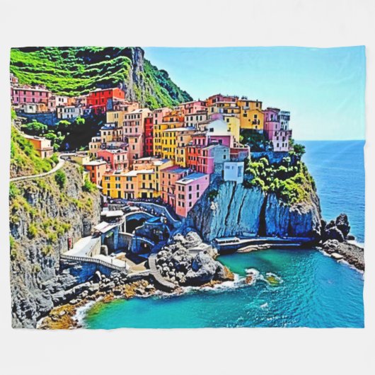 Cliffside Dreams: Manarolas Farben Fleecedecke (Vorderseite (Horizontal))