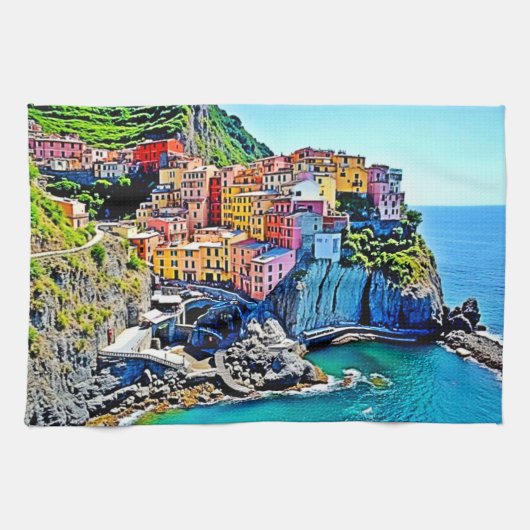 Cliffside Dreams: Manarolas Farben Geschirrtuch (Horizontal)