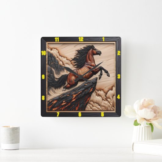 Cliffside Freedom: Holz Mustang Timepiece Quadratische Wanduhr (Zuhause)