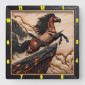 Cliffside Freedom: Holz Mustang Timepiece Quadratische Wanduhr (Vorderseite)