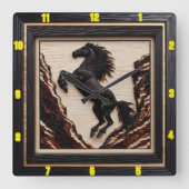 Cliffside Majesty: Charred Wood Mustang Quadratische Wanduhr (Vorderseite)