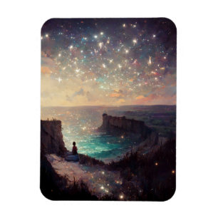 Cliffside Night Fantasy Landscape Sci-Fi Magnet
