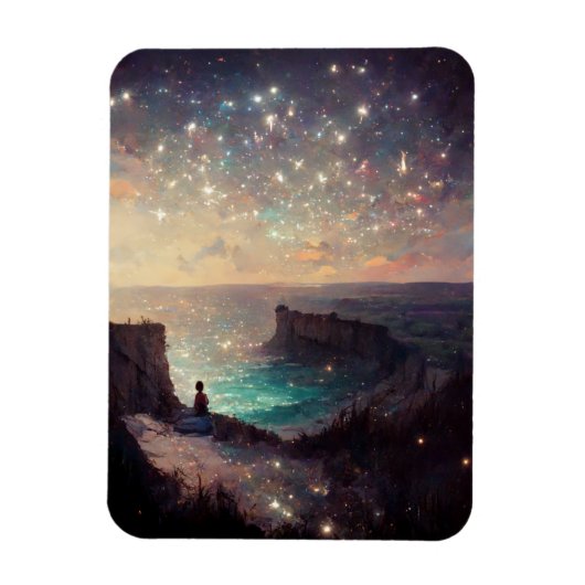 Cliffside Night Fantasy Landscape Sci-Fi Magnet (Vertikal)