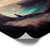 Cliffside Night Fantasy Landscape Sci-Fi Poster (Ecke)