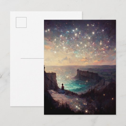 Cliffside Night Fantasy Landscape Sci-Fi Postkarte (Vorne/Hinten)