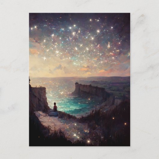 Cliffside Night Fantasy Landscape Sci-Fi Postkarte (Vorderseite)