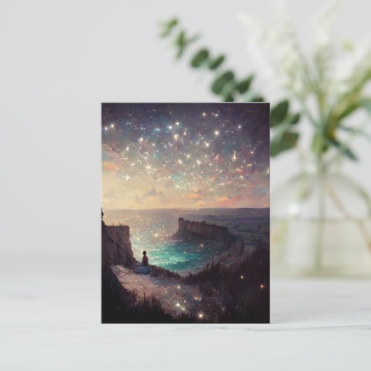 Cliffside Night Fantasy Landscape Sci-Fi Postkarte (Stehend Vorderseite)