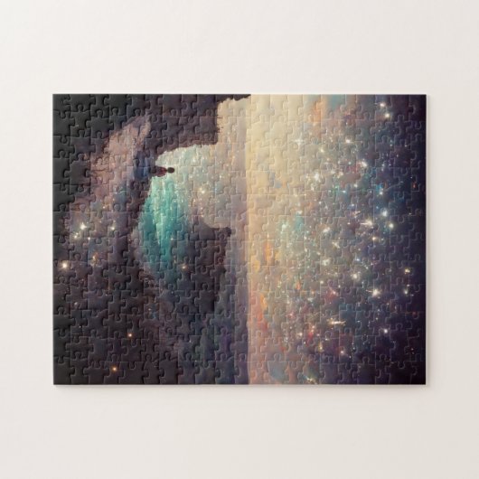 Cliffside Night Fantasy Landscape Sci-Fi Puzzle (Horizontal)