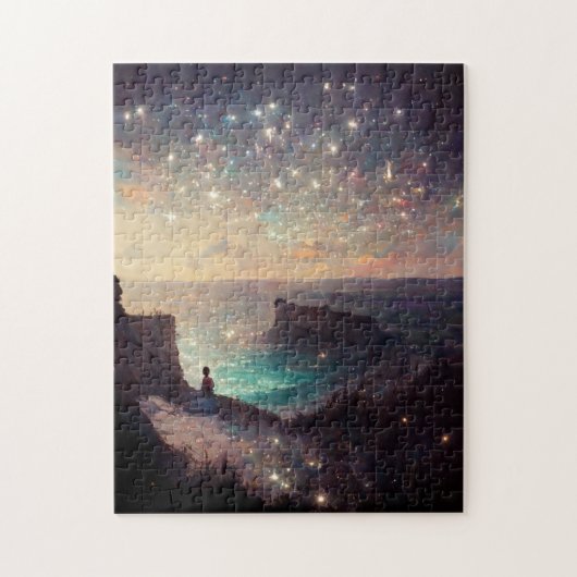Cliffside Night Fantasy Landscape Sci-Fi Puzzle (Vertikal)