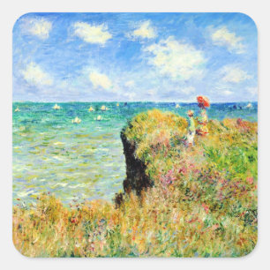 Clifftop Spaziergang in Pourville von Claude Monet Quadratischer Aufkleber