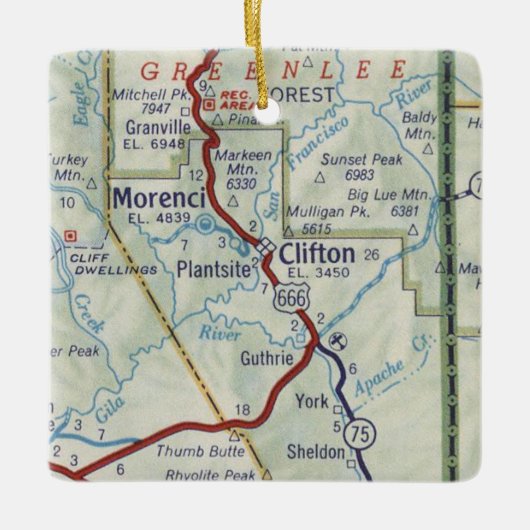 Clifton AZ Vintag Map Keramikornament (Vorderseite)