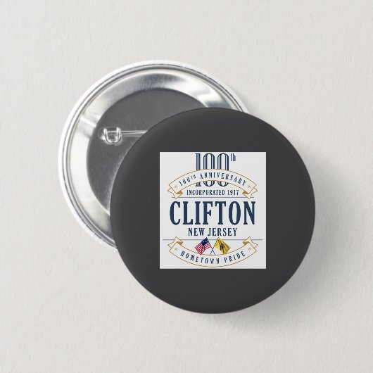 Clifton New Jersey 100th Anniv White Button (Vorne & Hinten)