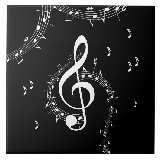 Climactic G Clef Music Black Fliese (Vorderseite)