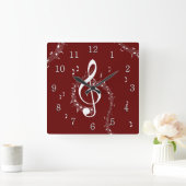 Climactic G Clef Music Red mit weißen Zahlen Quadratische Wanduhr (Zuhause)