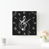 Climactic G Clef Music Red mit weißen Zahlen Quadratische Wanduhr (Zuhause)