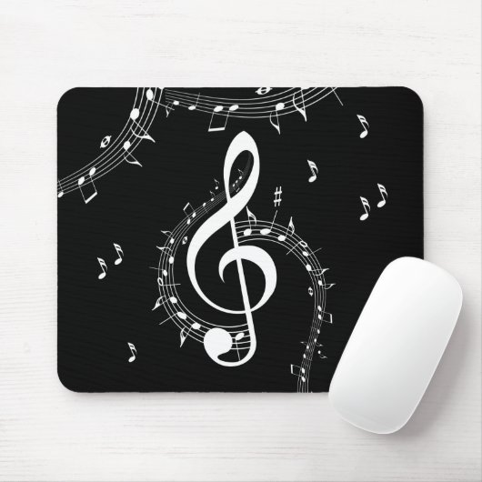 Climactic G Clef White Music on Black Mousepad (Mit Mouse)
