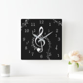 Climactic G Clef White Music on Black Quadratische Wanduhr (Zuhause)
