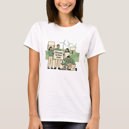 Climate Action Now Bold Green Protest Design T-Shirt (Vorderseite)