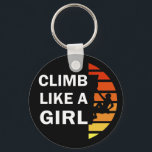 climb like a girl schlüsselanhänger<br><div class="desc">This original sunset vintage rock climber silhouette text design with awesome typography font lettering is a great birthday and holiday gift idea for rock climbing, bouldering, and trekking lovers! This artwork is great for people who spent their free time climbing, also you will look amazing at this logo climbing text...</div>