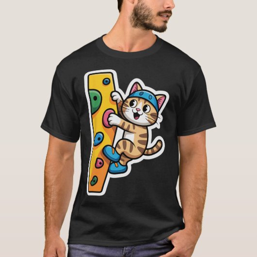 Climbing Cat Boulderwand Meme T-Shirt (Vorderseite)