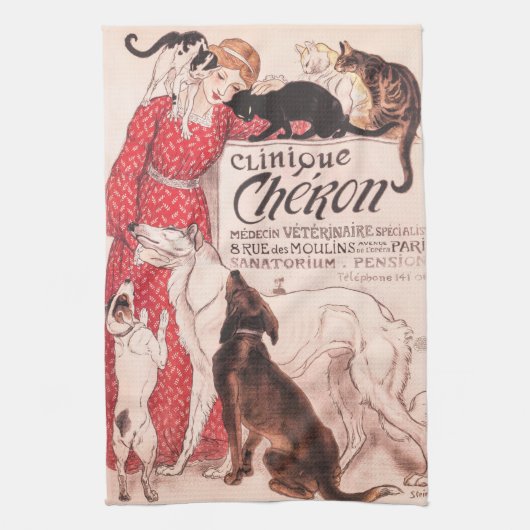 Clinique Cheron Vintag Dog Cat Steinlen Poster Geschirrtuch (Vertikal)