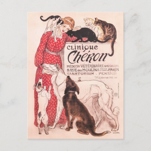 Clinique Cheron Vintag Dog Cat Steinlen Poster Postkarte (Vorderseite)