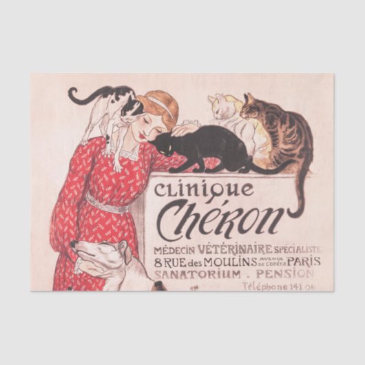 Clinique Cheron Vintag Dog Cat Steinlen Poster Seidenpapier (Vorderseite)