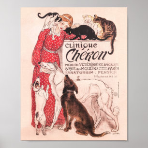 Clinique Cheron Vintage Hund Katze Steinlen Poster