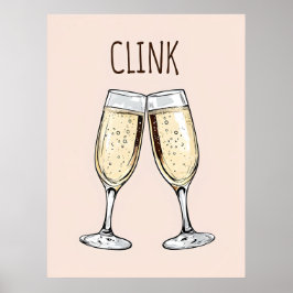 Clink Champagne Poster - Minimalistisches Party Ar