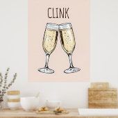 Clink Champagne Poster - Minimalistisches Party Ar (Küche)