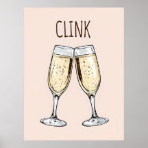 Clink Champagner Poster – Minimalistische Party Ku