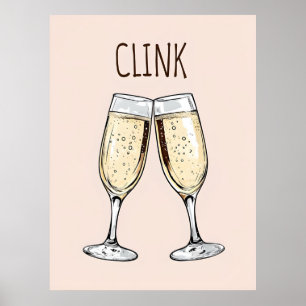 Clink Champagner Poster – Minimalistische Party Ku