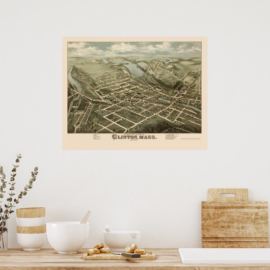 Clinton, MA Panoramic Map - 1876 Poster (Küche)