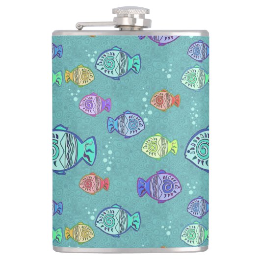 Clip Art Fish Muster + Ihre Ideen Flachmann (Vorderseite)