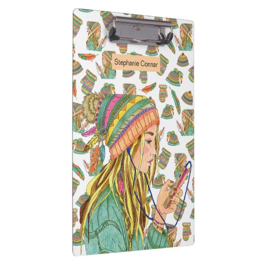 Clip Board Boho Hat Girl Klemmbrett (Rechts)