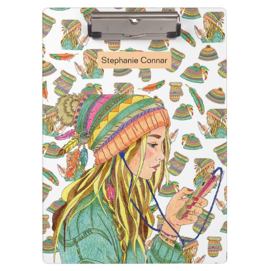 Clip Board Boho Hat Girl Klemmbrett (Vorderseite)