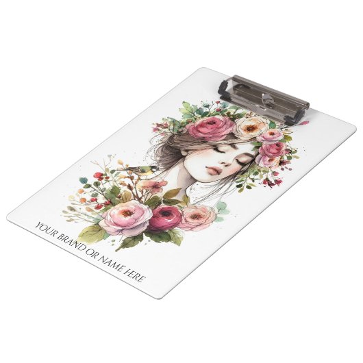 Clipboard Women with Roses-Wreath Klemmbrett (Schrägansicht)