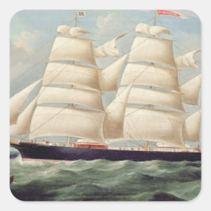Clipper Barque 'Clendovey' (Öl auf Leinwand) Quadratischer Aufkleber