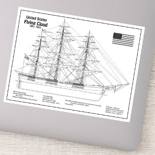 Clipper-Schiff Flying Cloud - Schiffbauplan BD Aufkleber