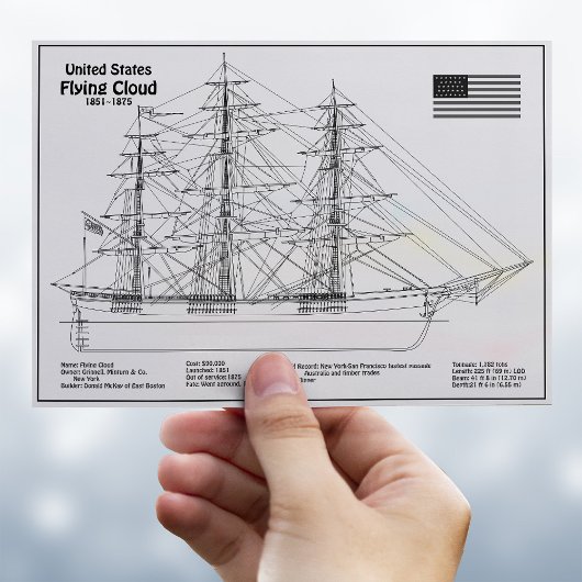Clipper-Schiff Flying Cloud - Schiffbauplan BD Postkarte