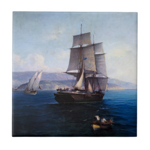 Clipper-Segelschiff und Dampfer 1900er Jahre Fliese
