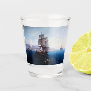 Clipper Segelschiff und Dampfschiff in den 1900er Schnapsglas