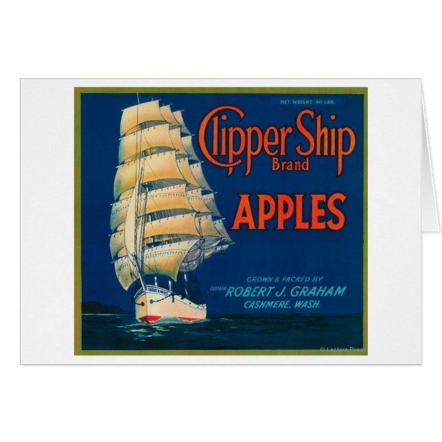 Clipper Ship Apple Label (grün) - Cashmere, WA (Vorderseite (Horizontal))