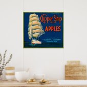 Clipper Ship Apple Label (grün) - Cashmere, WA Poster (Küche)