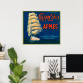 Clipper Ship Apple Label (grün) - Cashmere, WA Poster (Heimbüro)