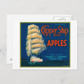 Clipper Ship Apple Label (grün) - Cashmere, WA Postkarte (Vorne/Hinten)