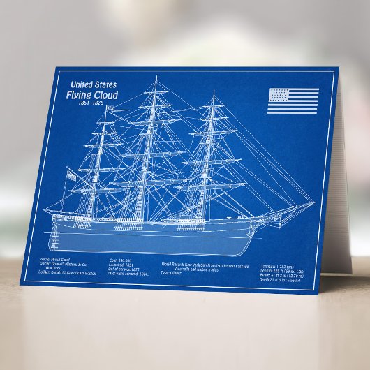 Clipper Ship Flying Cloud - Blueprint ABD Dankeskarte