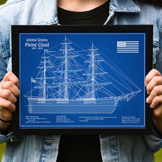 Clipper Ship Flying Cloud - Blueprint ABD Fotodruck