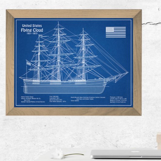 Clipper Ship Flying Cloud - Blueprint ABD Fotodruck